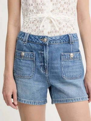Morgan szorty jeansowe damskie kolor niebieski gładkie high waist SHAMIZ