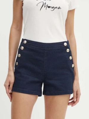 Morgan szorty jeansowe SHIVAL damskie kolor granatowy gładkie high waist