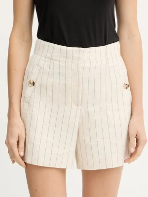 Morgan szorty z domieszką lnu damskie kolor beżowy wzorzyste high waist SHIZ.F