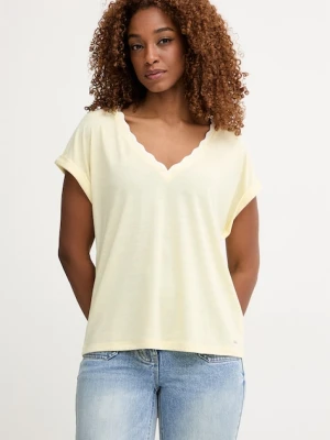 Morgan T-shirt basic damski z wiskozą żółty
