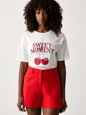 Morgan T-shirt damski bawełniany beżowy