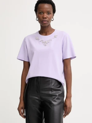 Morgan t-shirt damski bawełniany z elastanem fioletowy