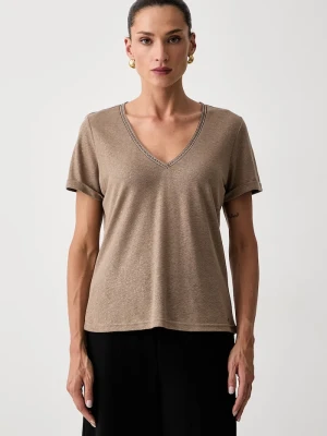 Morgan T-shirt damski z wiskozą beżowy