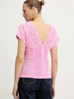 Morgan t-shirt z domieszką lnu damski kolor różowy odkryte plecy DORINE