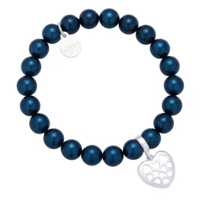 Morska bransoletka perły SWAROVSKI® CRYSTAL ze srebrnym serduszkiem SOTHO