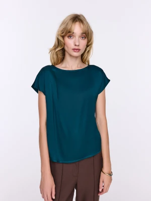 Morska satynowa bluzka z krótkim rękawem TARANKO