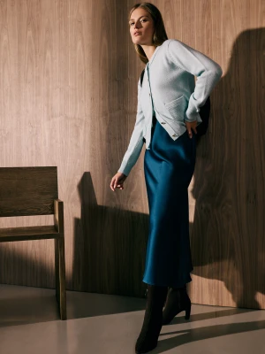 Morska spódnica midi z acetatu z wysokim stanem TARANKO