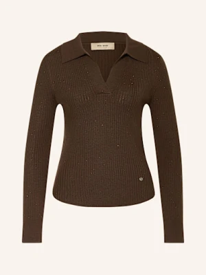 Mos Mosh Koszulka Polo Z Dzianiny Mmronika Z Ozdobnymi Kamykami braun