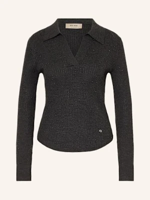 Mos Mosh Koszulka Polo Z Dzianiny Mmronika Z Ozdobnymi Kamykami grau