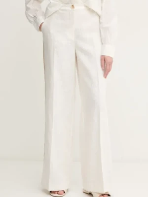 Mos Mosh spodnie damskie kolor beżowy proste high waist 169540