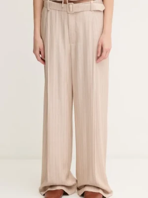 Mos Mosh spodnie damskie kolor beżowy proste high waist 169600