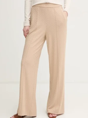 Mos Mosh spodnie damskie kolor beżowy szerokie high waist 168610