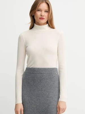 Mos Mosh sweter wełniany damski kolor beżowy lekki z golfem 165910