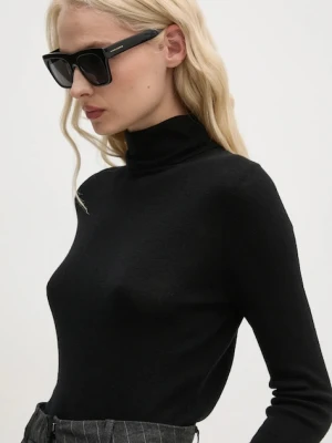 Mos Mosh sweter wełniany damski kolor czarny lekki z golfem 165910