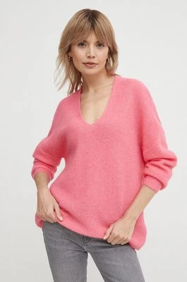 Mos Mosh sweter wełniany damski kolor różowy