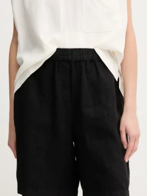 Mos Mosh szorty lniane damskie kolor czarny gładkie high waist 168480