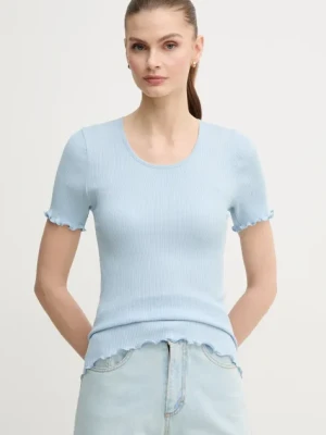 Mos Mosh t-shirt z domieszką jedwabiu damski kolor niebieski 168300