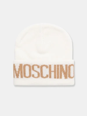 Moschino czapka damska z dodatkiem wełny beżowy