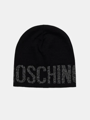 Moschino czapka damska z dodatkiem wełny czarny