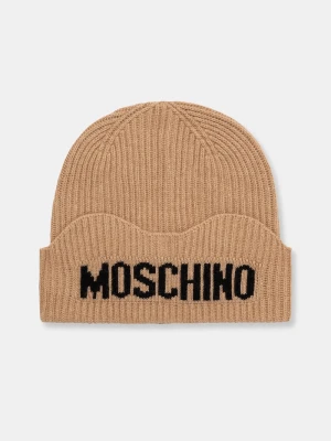 Moschino czapka damska z wełną beżowy