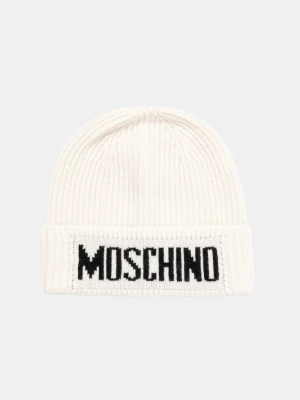 Moschino czapka męska z dodatkiem wełny beżowy