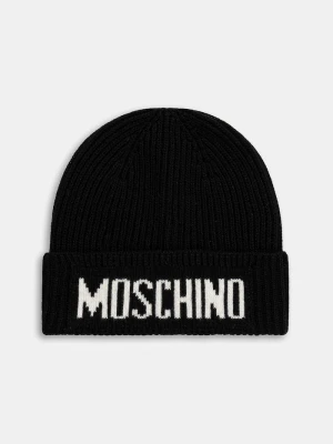 Moschino czapka męska z dodatkiem wełny czarny