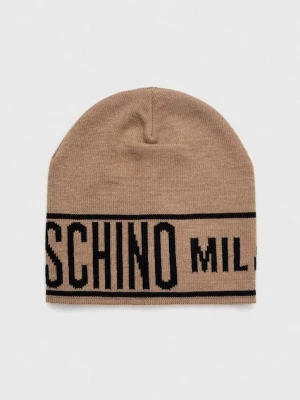 Moschino czapka wełniana kolor beżowy z cienkiej dzianiny wełniana