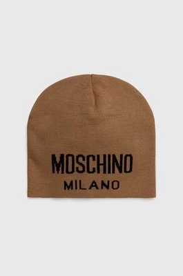 Moschino czapka wełniana kolor brązowy z cienkiej dzianiny wełniana M5802 60016