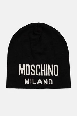 Moschino czapka wełniana kolor czarny z cienkiej dzianiny wełniana M5802 60016