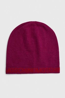 Moschino czapka wełniana kolor fioletowy z cienkiej dzianiny wełniana