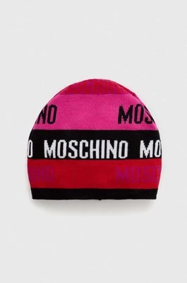 Moschino czapka wełniana kolor różowy wełniana