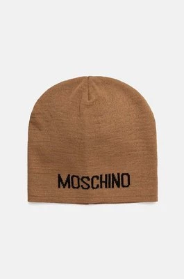 Moschino czapka z domieszką wełny kolor brązowy z cienkiej dzianiny M3132 65294