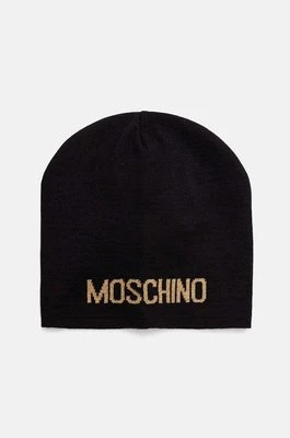 Moschino czapka z domieszką wełny kolor czarny z cienkiej dzianiny M3132 65294