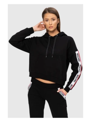 MOSCHINO Czarna bluza damska z kapturem i lampasami, Rozmiar XS