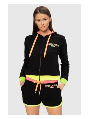 MOSCHINO Czarna bluza damska z kapturem i neonowym logo, Rozmiar L