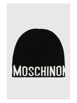 MOSCHINO Czarna czapka damska z białym logo