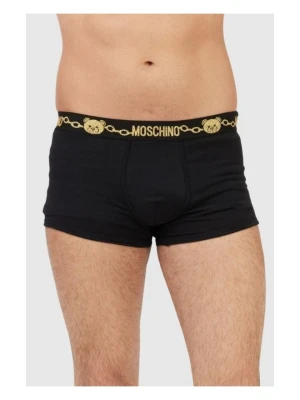 MOSCHINO Czarne bokserki męskie z brokatowym logo, Rozmiar XL