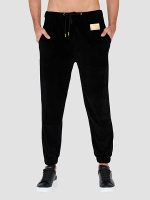 MOSCHINO Czarne męskie welurowe spodnie dresowe, Rozmiar S