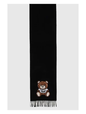 MOSCHINO Czarny szalik damski z misiem z cekinów