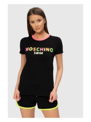 MOSCHINO Czarny t-shirt damski z neonowym logo, Rozmiar XS
