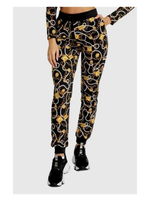 MOSCHINO Damskie spodnie dresowe w złote łańcuchy, Rozmiar XS