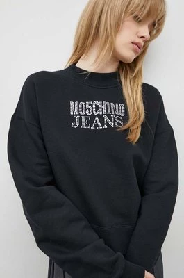 Moschino Jeans bluza bawełniana damska kolor czarny z aplikacją