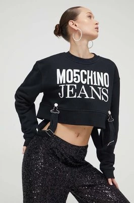 Moschino Jeans bluza bawełniana damska kolor czarny z nadrukiem
