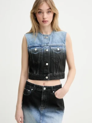Moschino Jeans kamizelka jeansowa kolor niebieski jednorzędowa 1002 3719