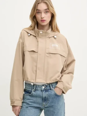 Moschino Jeans kurtka damska kolor beżowy przejściowa oversize 0605 3220