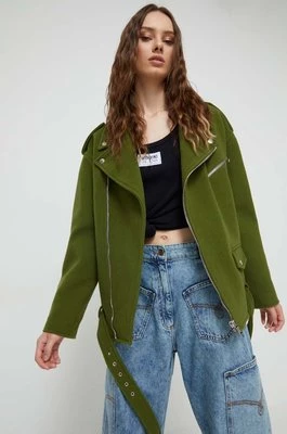 Moschino Jeans kurtka wełniana kolor zielony przejściowa