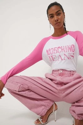 Moschino Jeans longsleeve bawełniany kolor różowy