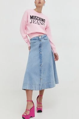 Moschino Jeans spódnica jeansowa kolor niebieski midi rozkloszowana