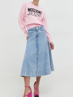 Moschino Jeans spódnica jeansowa kolor niebieski midi rozkloszowana