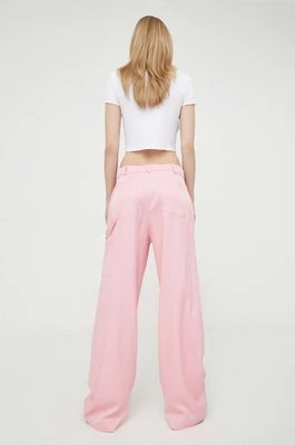 Moschino Jeans spodnie damskie kolor różowy szerokie high waist